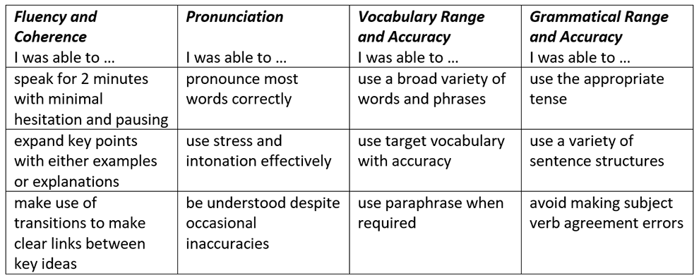 student self correction checklist