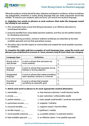 EAP academic style and one worksheet preview for Upper-intermediate (B2) showing identifying, table completion, matching, gap-fill, writing and rewriting sentences