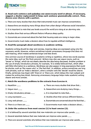 EAP academic style and one worksheet preview for Upper-intermediate (B2) showing identifying, matching, ordering, rewriting sentences, rewriting a paragraph