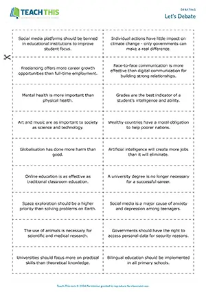 EAP Debating Activity preview for Upper-intermediate B2: opinion phrases, gap-fill, mini debates, pair work