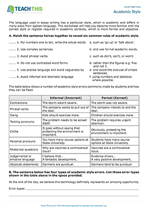 college essay worksheet