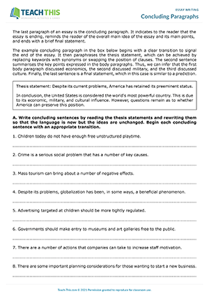 exercise to write an essay Concluding Paragraphs Worksheet Preview