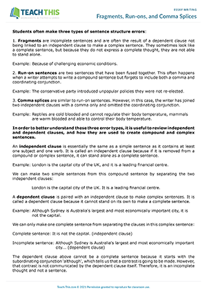 exercise to write an essay Fragments, Run-ons, and Comma Splices Worksheet Preview