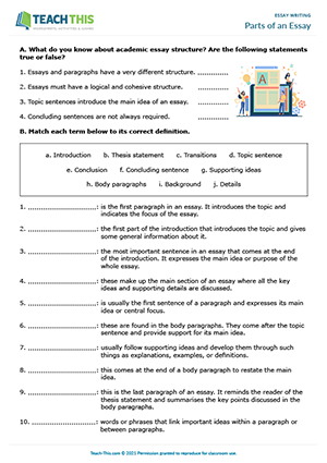 Parts of an Essay Worksheet Preview