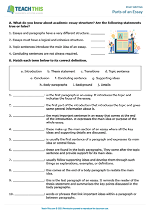 essay parts worksheet