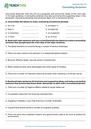 teaching concluding sentences