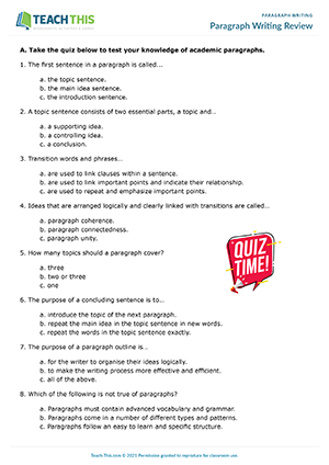 Parts Of A Paragraph Worksheet Grade 3