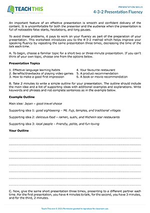 personal presentation worksheet