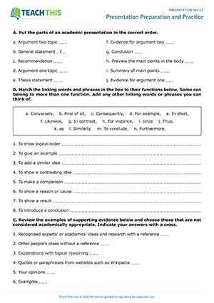 presentation practice worksheet