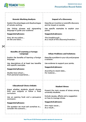 EAP academic presentation skills worksheet preview for Upper-intermediate (B2) asking and answering questions, peer feedback, and presentation activities