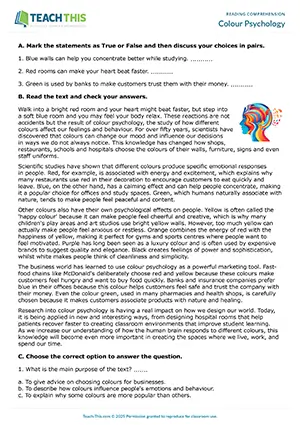EAP reading comprehension worksheet preview for Intermediate (B1) showing true or false, multiple choice, comprehension questions, making inferences, discussion, freer practice and pair work