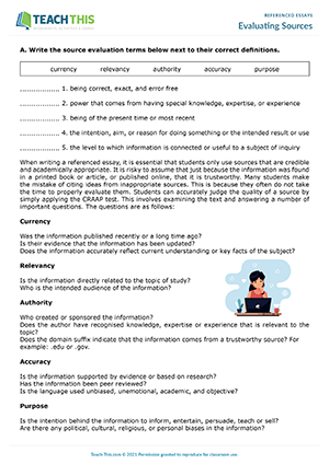Evaluating Sources Worksheet Preview