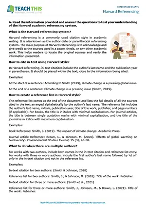 EAP Harvard referencing worksheet preview for Intermediate (B1) showing writing references, identifying, and error correction activities