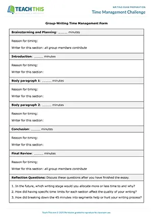 EAP writing exam preparation activity preview for Upper-intermediate (B2) showing discussion, form completion, brainstorming, and essay writing