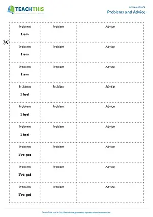 ESL problems and advice game for A2 pre-intermediate: sentence completion, matching, pair and group work
