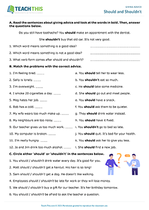 Should and Shouldn't Worksheet Preview