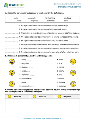 Personality Adjectives Worksheet Preview