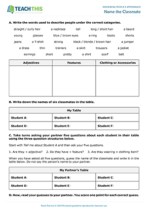 Describing People's Appearance ESL Activities Worksheets Games Lessons