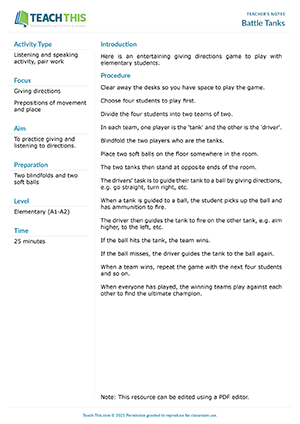 Directions in the City Worksheet / Worksheet - ESL Directions Activities