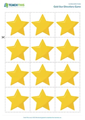 ESL giving directions game for A2 pre-intermediate: following and writing instructions, gold star scavenger hunt, group work