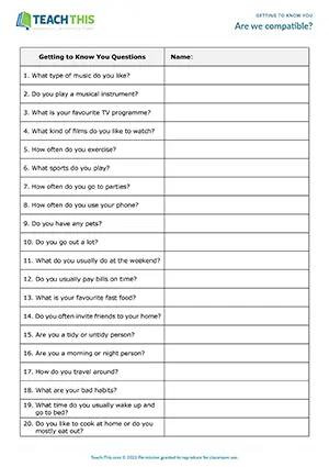 ESL getting to know you activity for A1-A2 elementary: finding compatible flatmates, interview, pair and group work