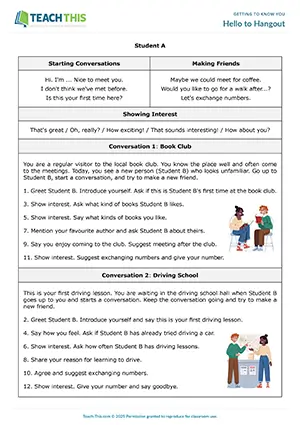 ESL getting to know you activity for A2 pre-intermediate: gap-fill, role-play, asking and answering questions, communicative practice, pair work