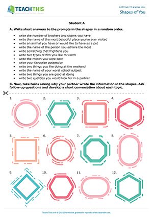 Four Squares of Learning - A Getting to Know You Worksheet