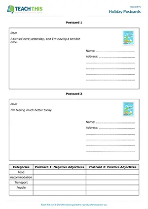 ESL Holiday Experiences Activity preview for Intermediate (B1) with writing, describing positive and negative holidays