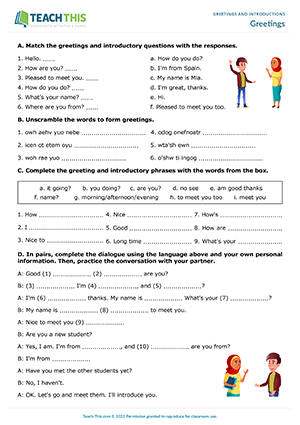 Greetings Introductions ESL Activities Role-Plays Worksheets Games