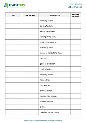 ESL Likes and Dislikes Game preview for Elementary A1-A2. Students practice expressing likes and dislikes in positive and negative statements and asking Do you like...? questions.