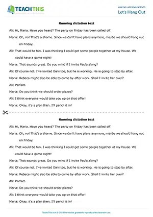 ESL Making Arrangements Activity preview for Upper-intermediate B2. Students practice phrasal verbs and write and present their own making arrangements conversation.
