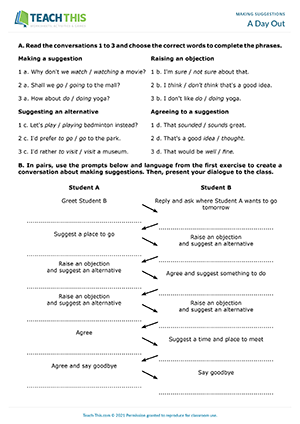 Making Suggestions ESL Activities Worksheets Role-Plays Games Lessons