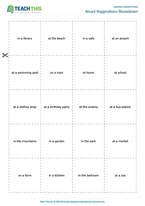 ESL making suggestions game, logical suggestions, using phrases, pair work, pre-intermediate A2 students
