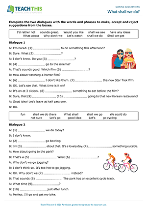 Making Suggestions ESL Activities Worksheets Role-Plays Games Lessons