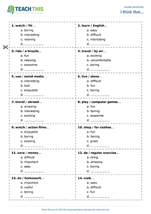 Giving Opinions ESL Activities Games Worksheets