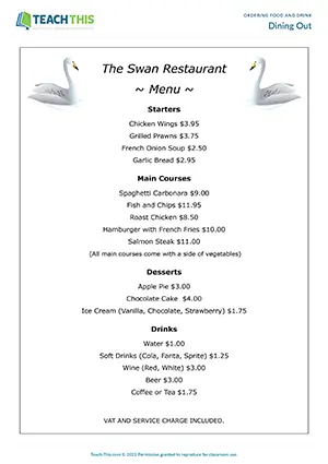 ESL restaurant role-plays preview for intermediate B1, group work, dining out, role-play, restaurant interactions