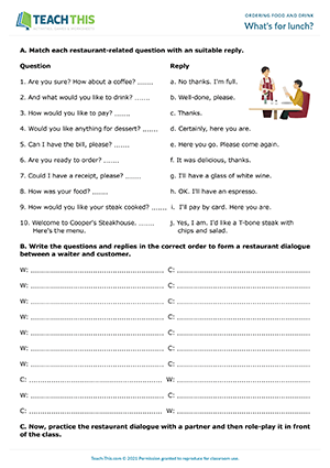 Ordering Food Drink ESL Restaurant Role-Plays Activities Worksheets