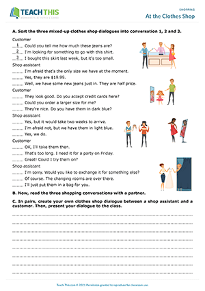 Shopping for clothes: ESL/EFL Lesson Plan and Worksheet