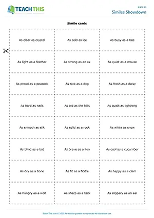 ESL similes games preview, upper-intermediate B2, matching, impromptu speech, pair work, freer and communicative practice