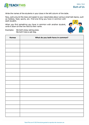 Small Talk ESL Activities Role-Plays Games Worksheets