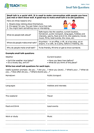 Small Talk ESL Activities Role-Plays Games Worksheets