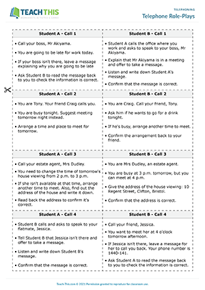 Telephoning ESL Role-Plays Activities Worksheets Games