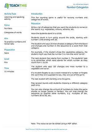 esl activities numbers 1 100 Number Categories Preview