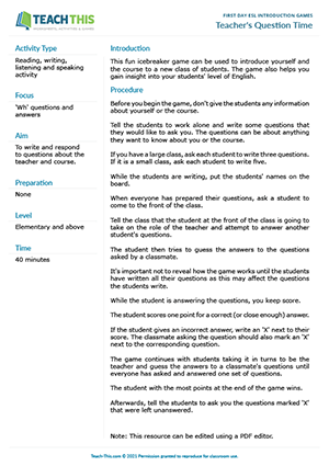 Esl First Day Introduction Games