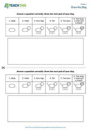 Draw the Dog preview, pre-intermediate A2, vocabulary: answering questions, drawing,group work