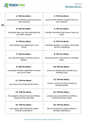 ESL birthdays activity preview, intermediate B1, asking and answering questions, guided discussion, pair work