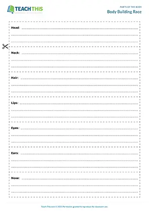 ESL Body Parts Game, pre-intermediate A2, describing, clues, guessing, drawing, group work