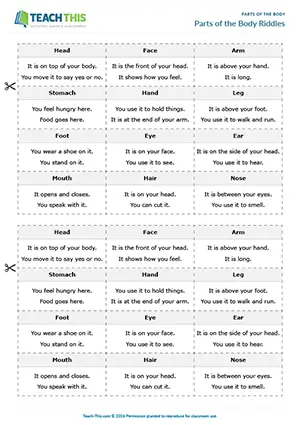 ESL Parts of the Body Game, beginner A1, describing, guessing, pair work