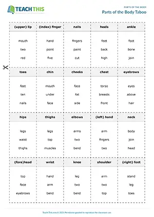 ESL Parts of the Body Game, upper-intermediate B2, describing, guessing, group work