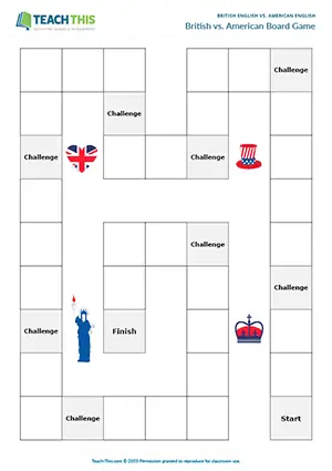 ESL British vs. American English game preview, pre-intermediate A2, identifying, matching, forming sentences, freer practice, group work